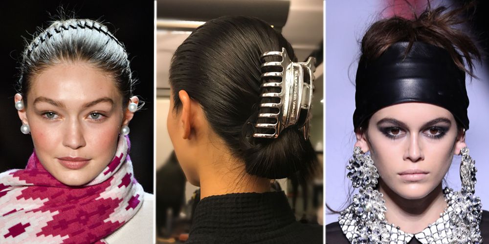 From clips and scarves to combs and leather tails, the spring 2015 runway hair  accessories that are adding embellishment to the season's simple styles.