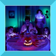 This is an image led halloween mask and family dressed as zombies for halloween