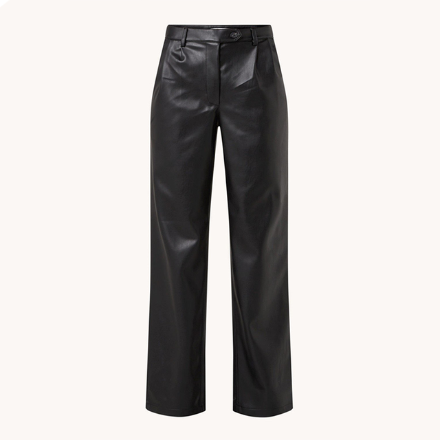 high waist tapered fit cropped broek imitatieleer zwart faux