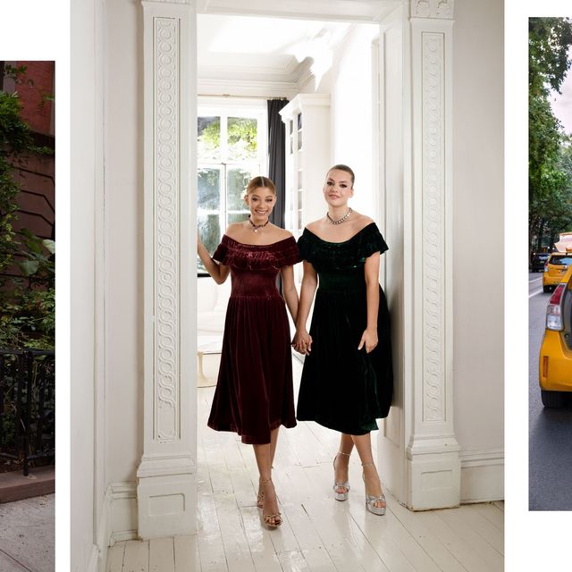 four models wear holiday nap dresses by hill house home around new york city