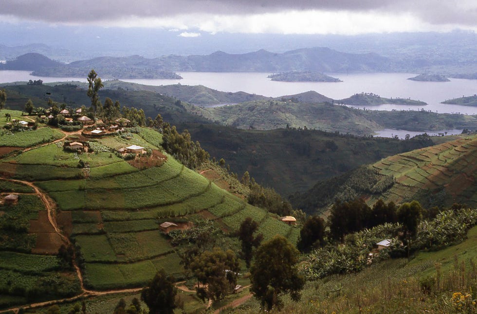 hilltop village overlooking lake ruhondo central highlands rwanda africa