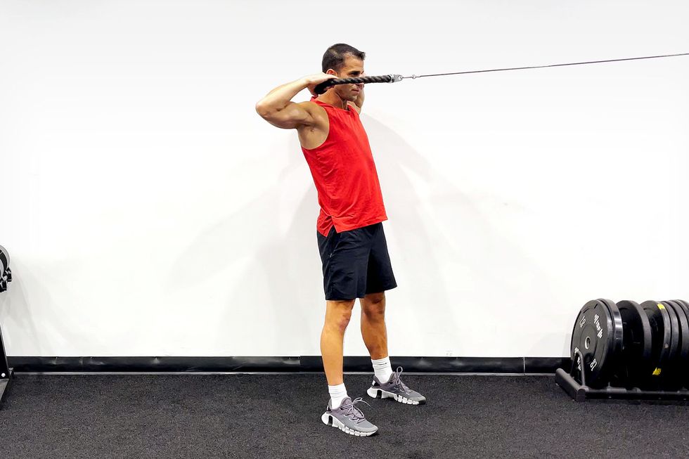 cable machine workout, hip hinge to face pull