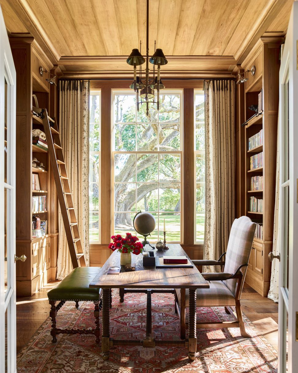 wood paneled library