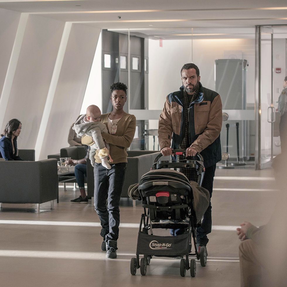 the handmaid's tale    "sacrifice"   episode 312    gilead leadership is rocked by losses among their own luke and moira adjust to new arrivals in canada june worries about disruptions to her plan, only to have tragedy strike the entire household moira samira wiley and luke ot fagbenle, shown photo by jasper savagehulu