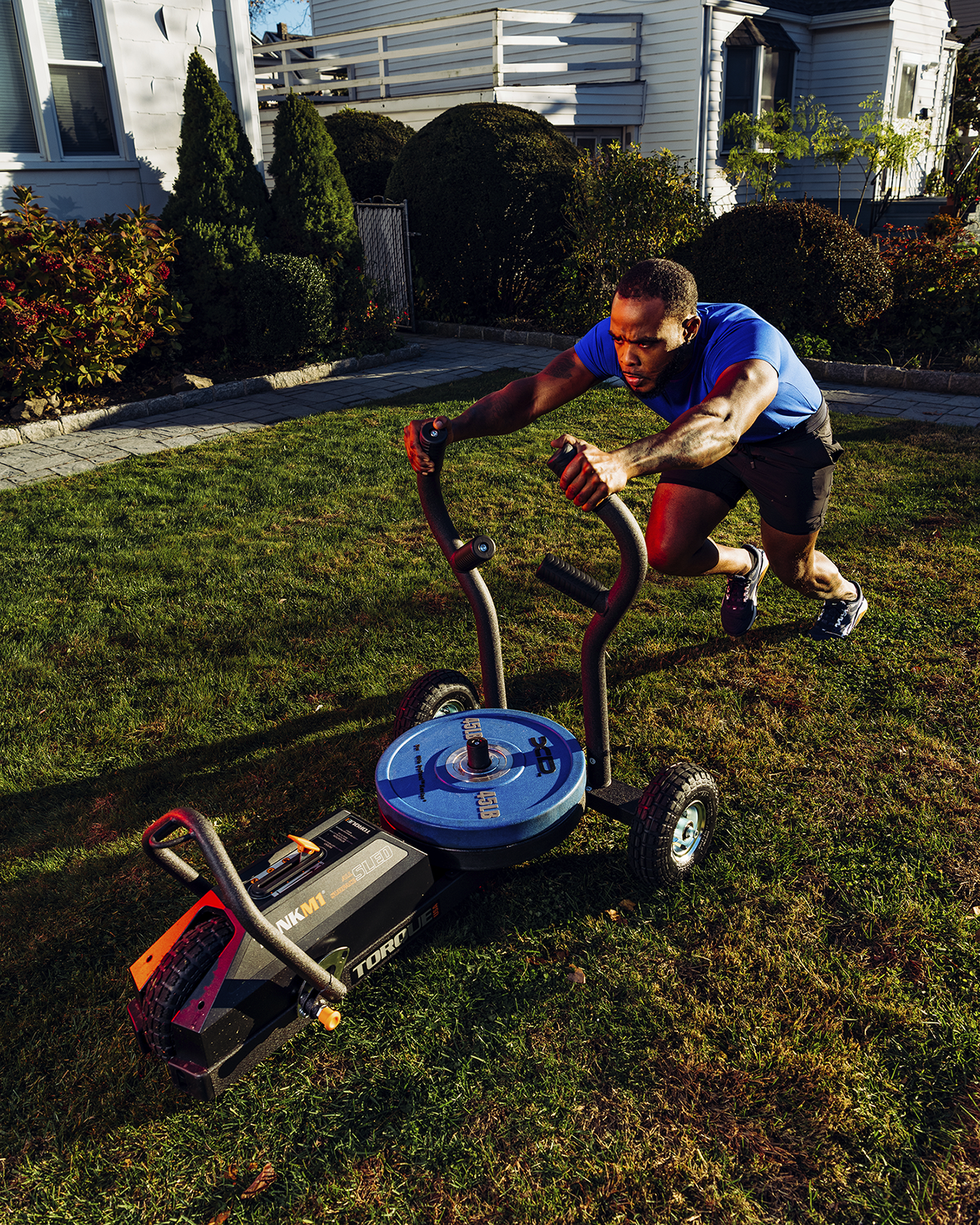 man working out in backyard