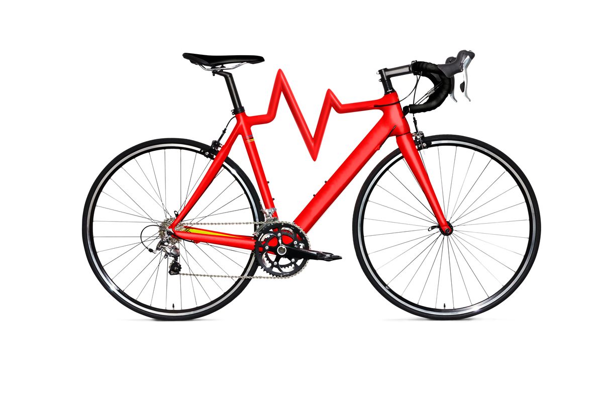 red bike with ekg readout instead of top tube