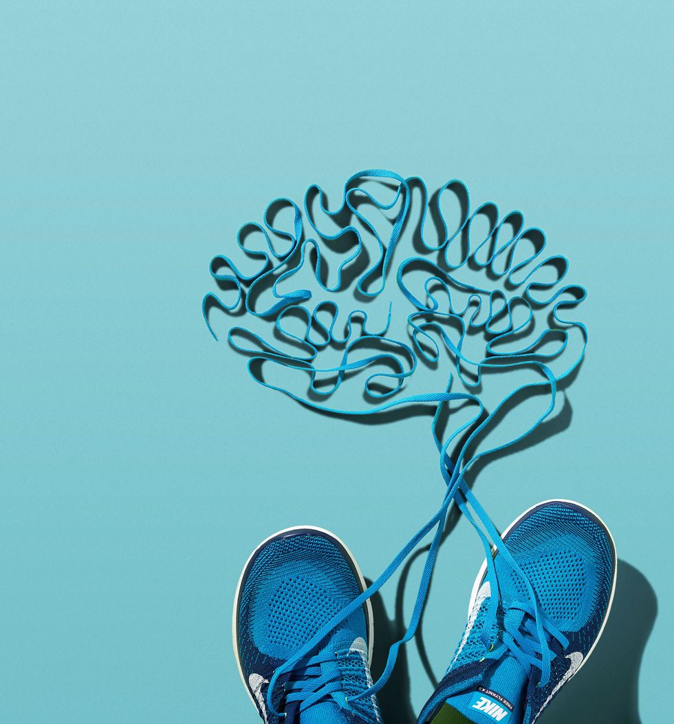 shoes with laces outlining a brain