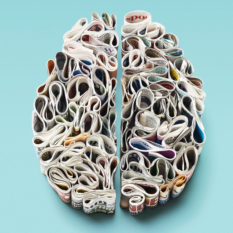 brain made out of rolled up newspapers