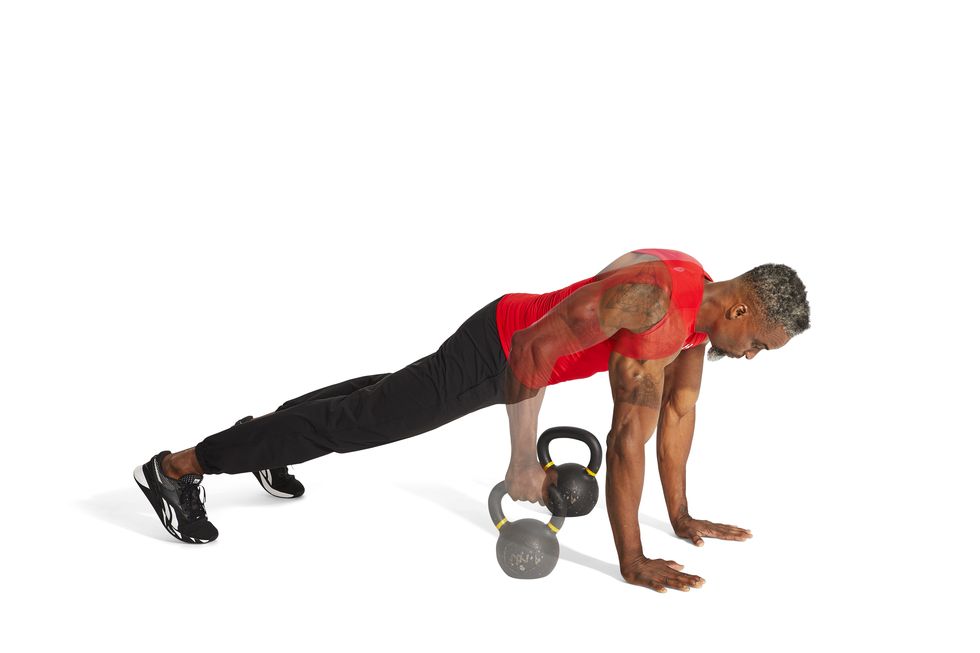 plank drag strength and muscle building single kettlebell exercise\, workout