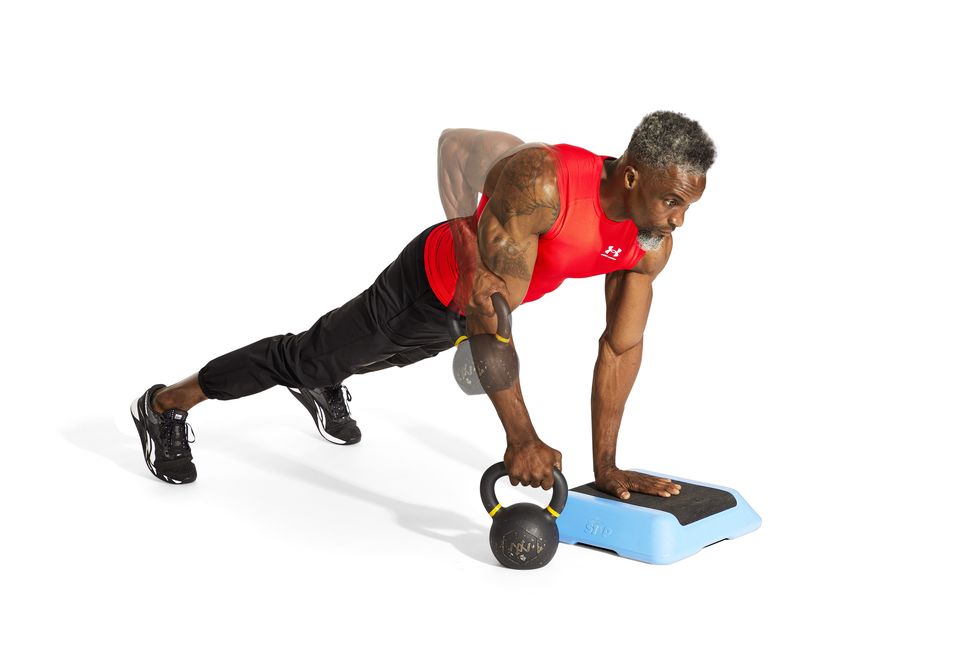 plank row strength and muscle building single kettlebell exercise\, workout