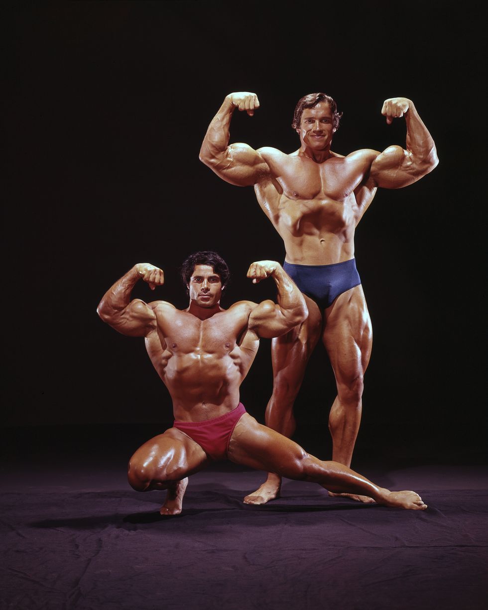 bodybuilding portrait of arnold schwarzenegger r and franco columbu posing during photo shoot los angeles, ca 8221974credit george long photo by george long sports illustratedgetty imagesset number x18874