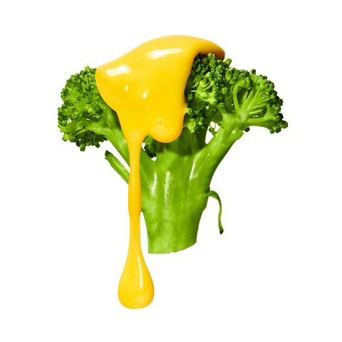 broccoli floret with cheese sauce
