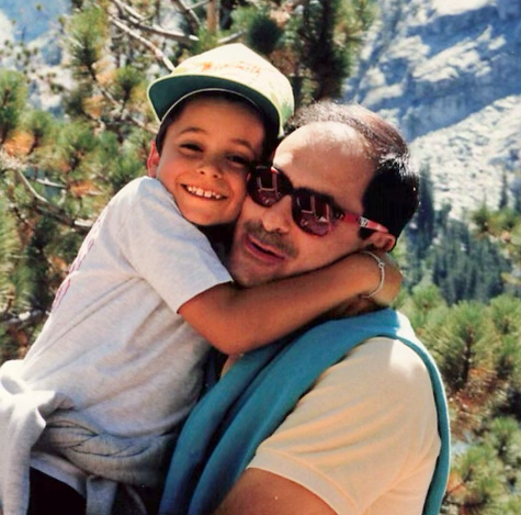 the author and his dad on a rare outdoor excursion in 1990