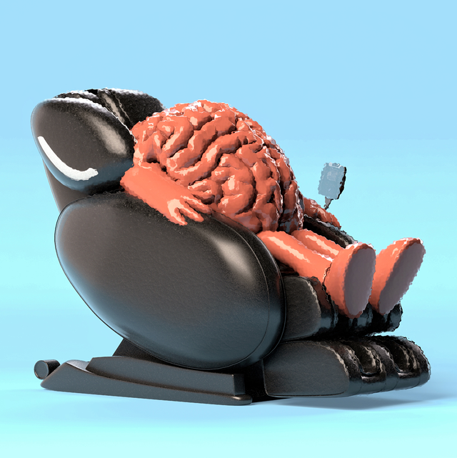anthromorphized brain sitting in massage chair