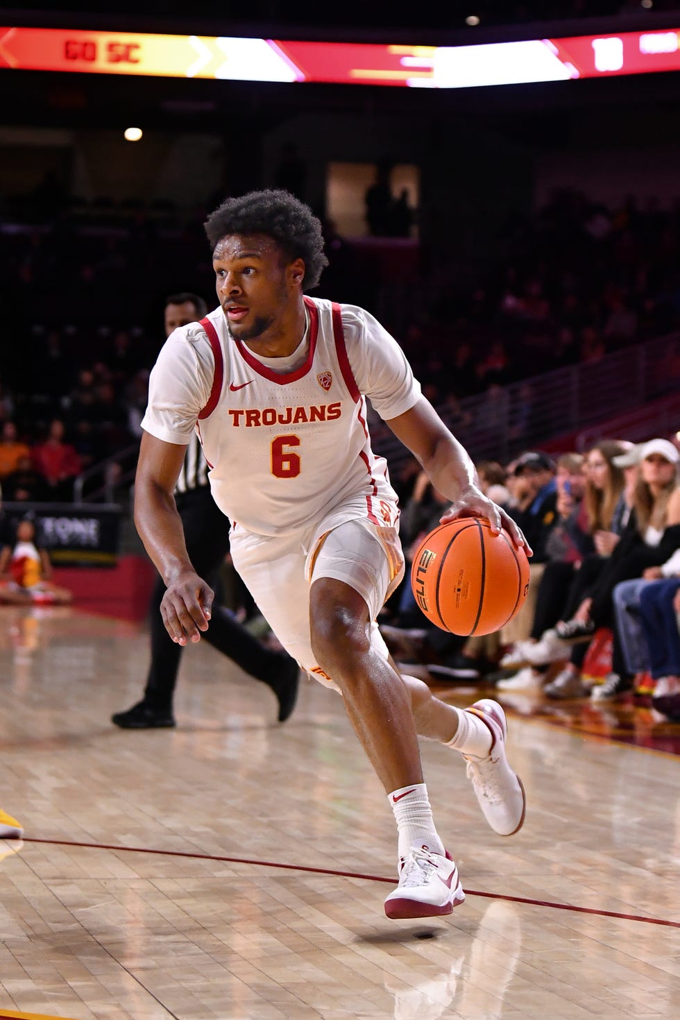 los angeles, ca march 07 usc trojans guard bronny james 6 drives to the basket during the college basketball game between the arizona state sun devils and the usc trojans on march 7, 2024 at galen center in los angeles, ca photo by brian rothmullericon sportswire via getty images