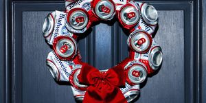 wreath made of budwiser beer cans