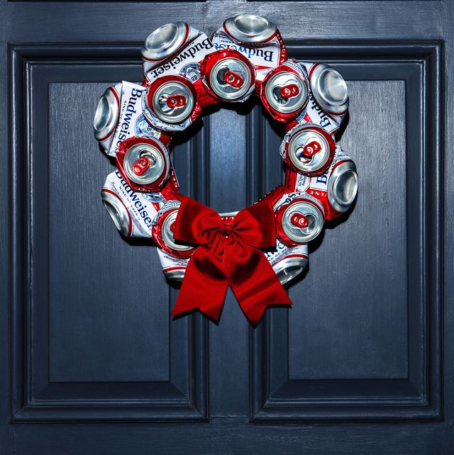 wreath made of budwiser beer cans