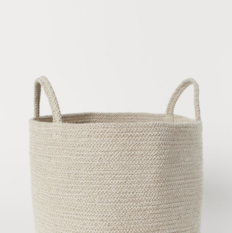 sturdy cotton storage basket with two handles at the top height 28 cm, diameter approx 35 cm