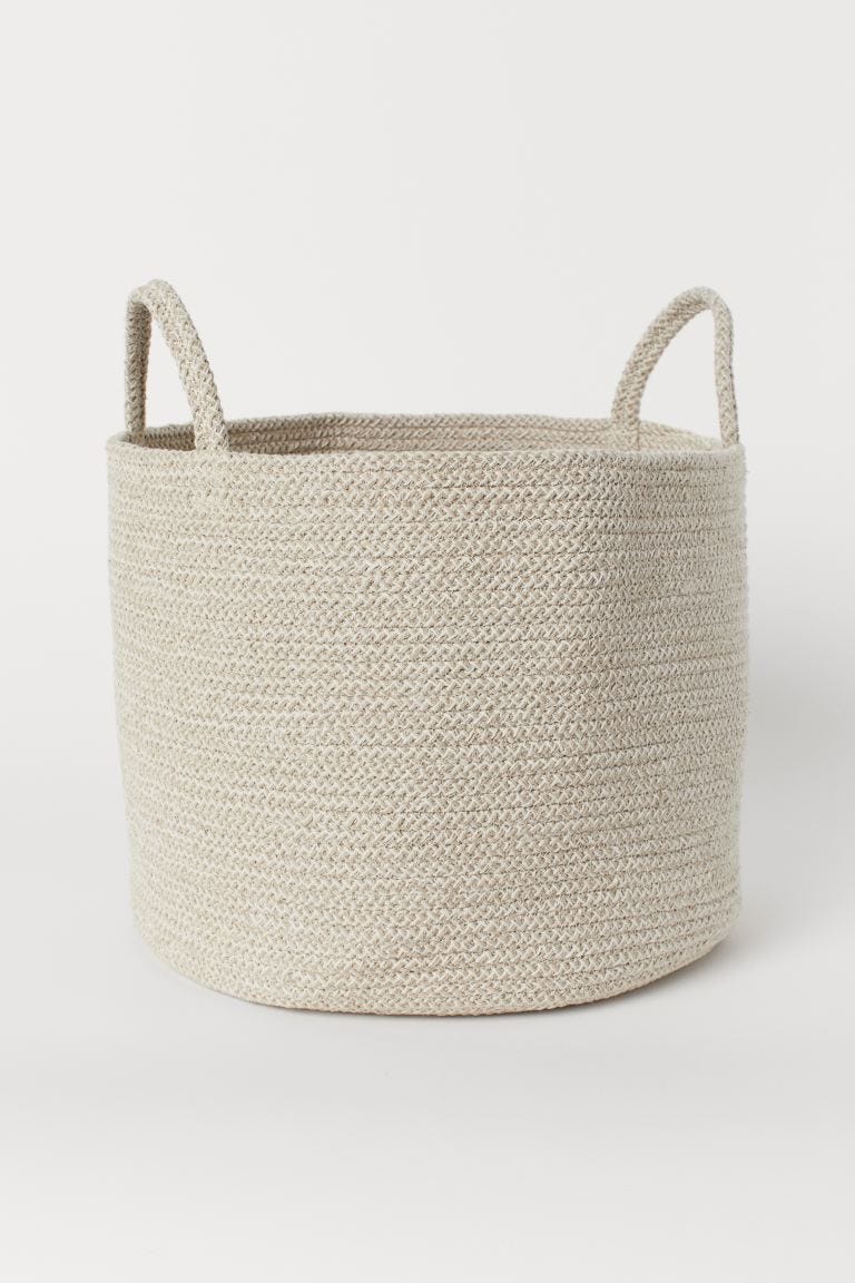 sturdy cotton storage basket with two handles at the top height 28 cm, diameter approx 35 cm