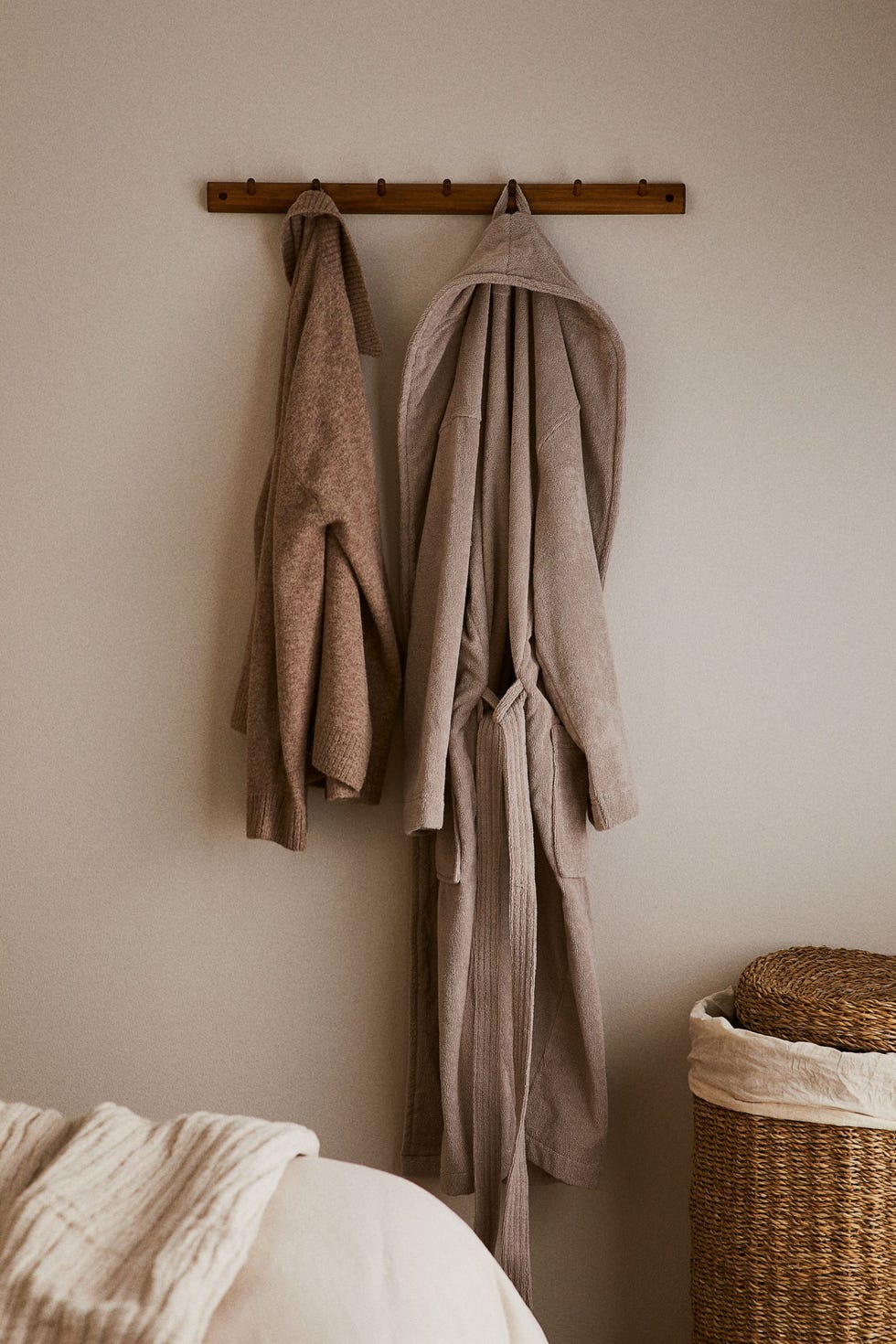 A group of clothes hanging on a wall