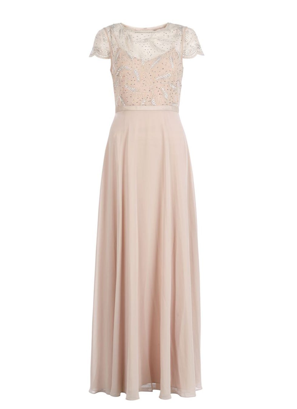 Clothing, Dress, Day dress, Gown, Pink, Cocktail dress, A-line, Bridal party dress, Beige, Shoulder, 