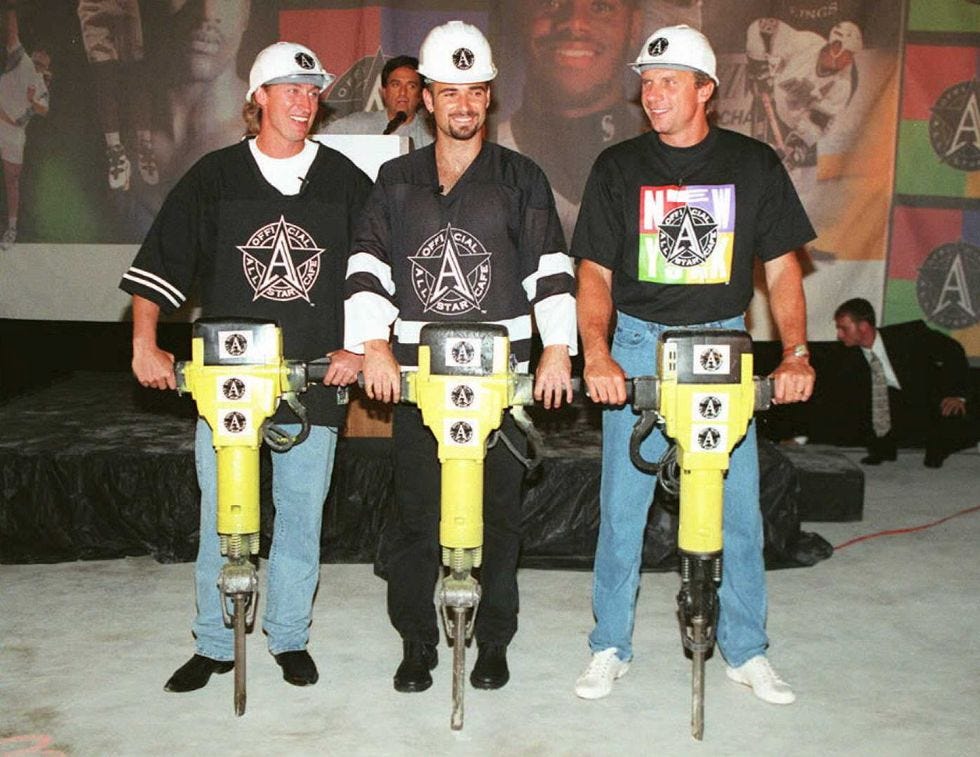 hockey star wayne gretzy, tennis star andre ag