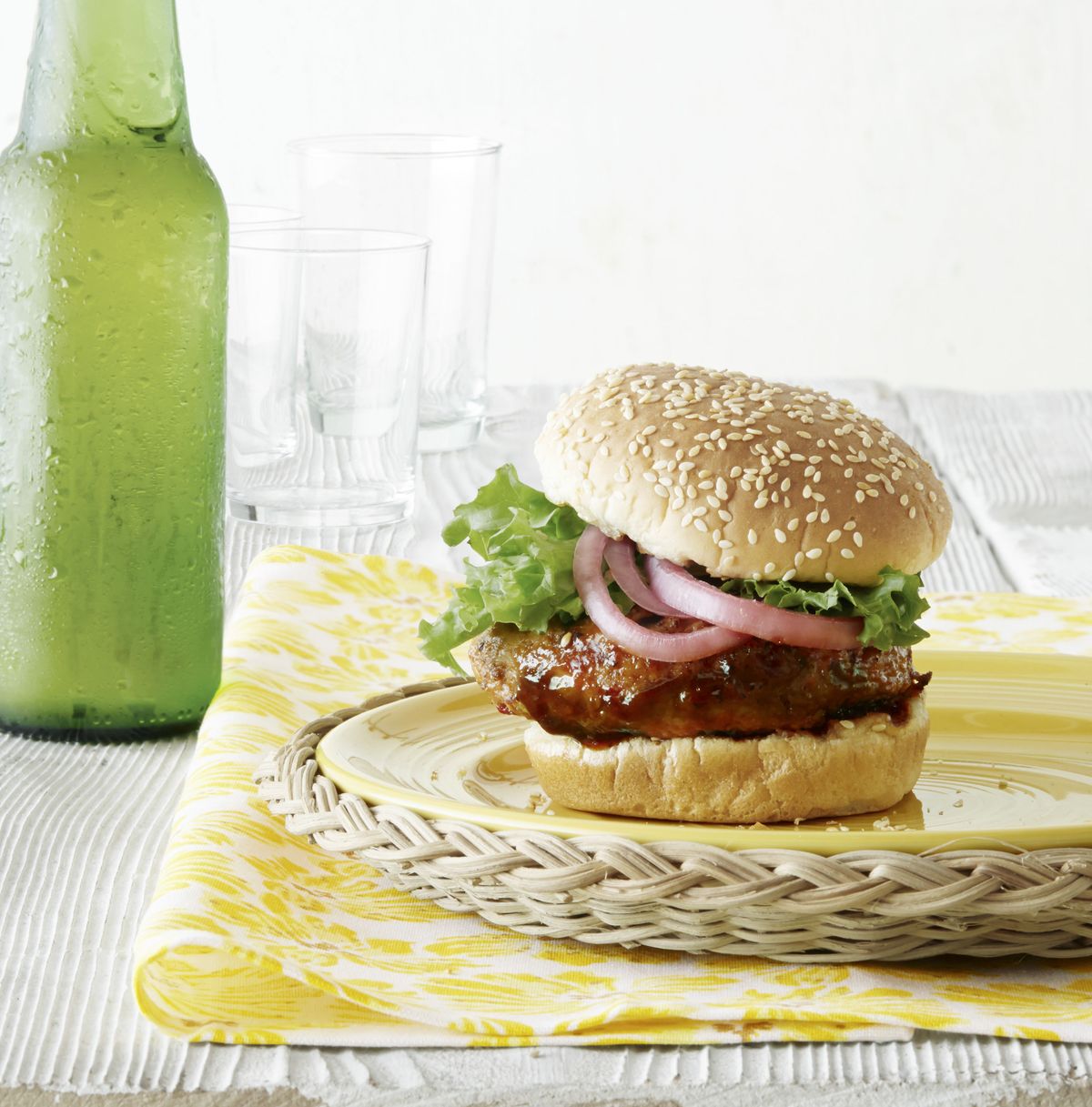 hoisin chicken burgers with pickled red onions