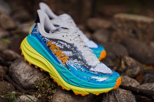 a colorful shoe on rocks