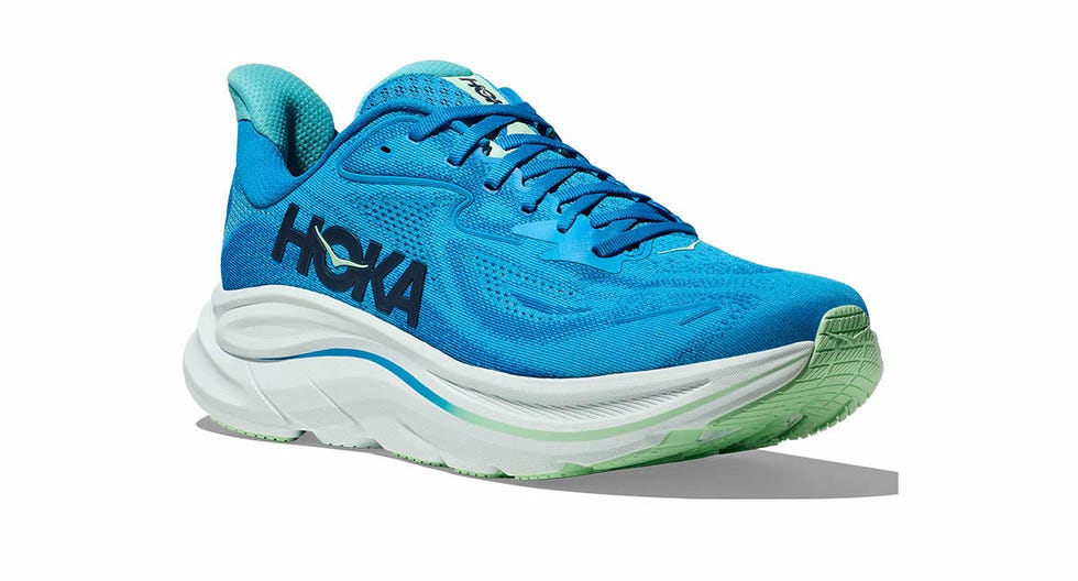 bright blue running shoe designed for comfort and performance