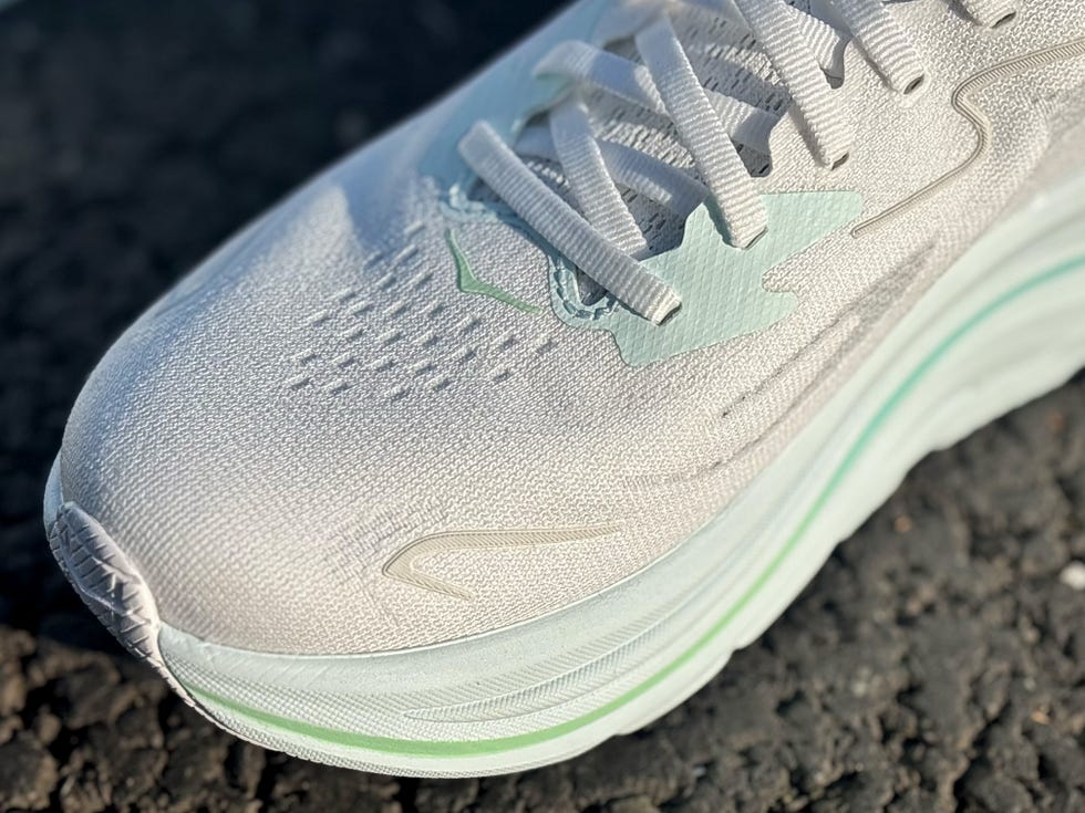 close up of the front of a running shoe