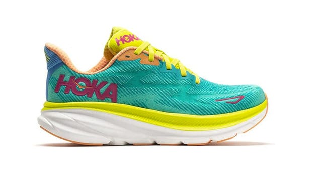 a colorful shoe with a yellow sole