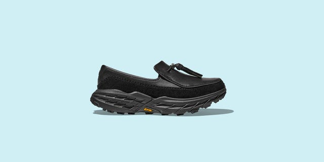 black slipon shoe with a rugged sole designed for comfort and outdoor use