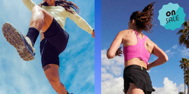 running shorts, sports bra
