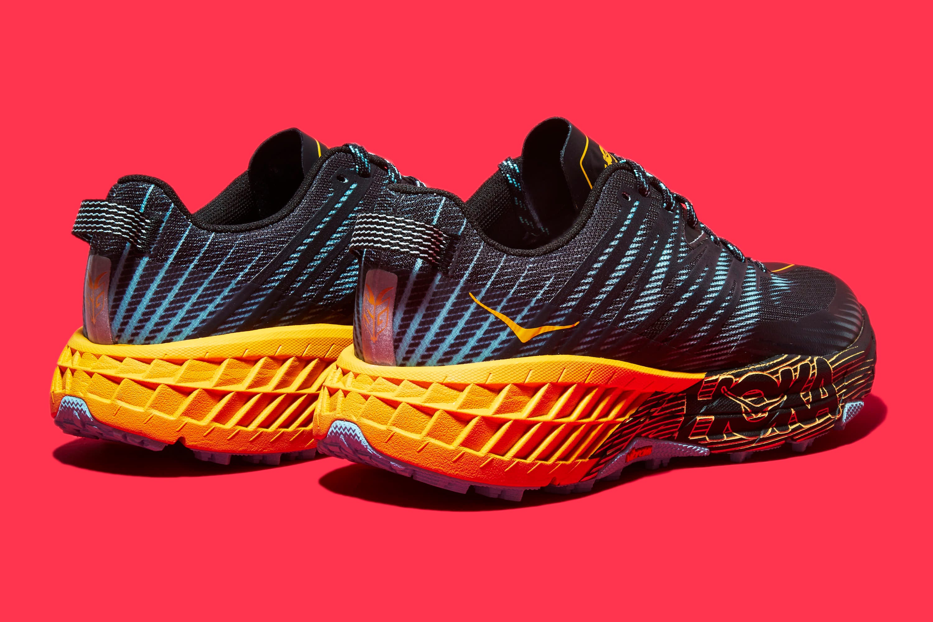 Footwear, Running shoe, Shoe, Orange, Yellow, Athletic shoe, Walking shoe, Outdoor shoe, Cross training shoe, Sneakers, 