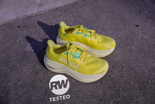 a pair of yellow and blue sneakers