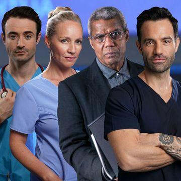photoshop comp of holby city characters raf di lucca, essie di lucca, ric griffin and kian madani
