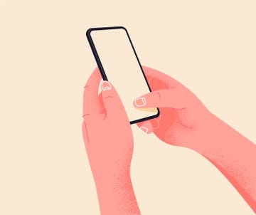 holding phone in two hands empty screen, phone mockup editable smartphone template vector illustration on isolated background application on touch screen device learning or booking online concept