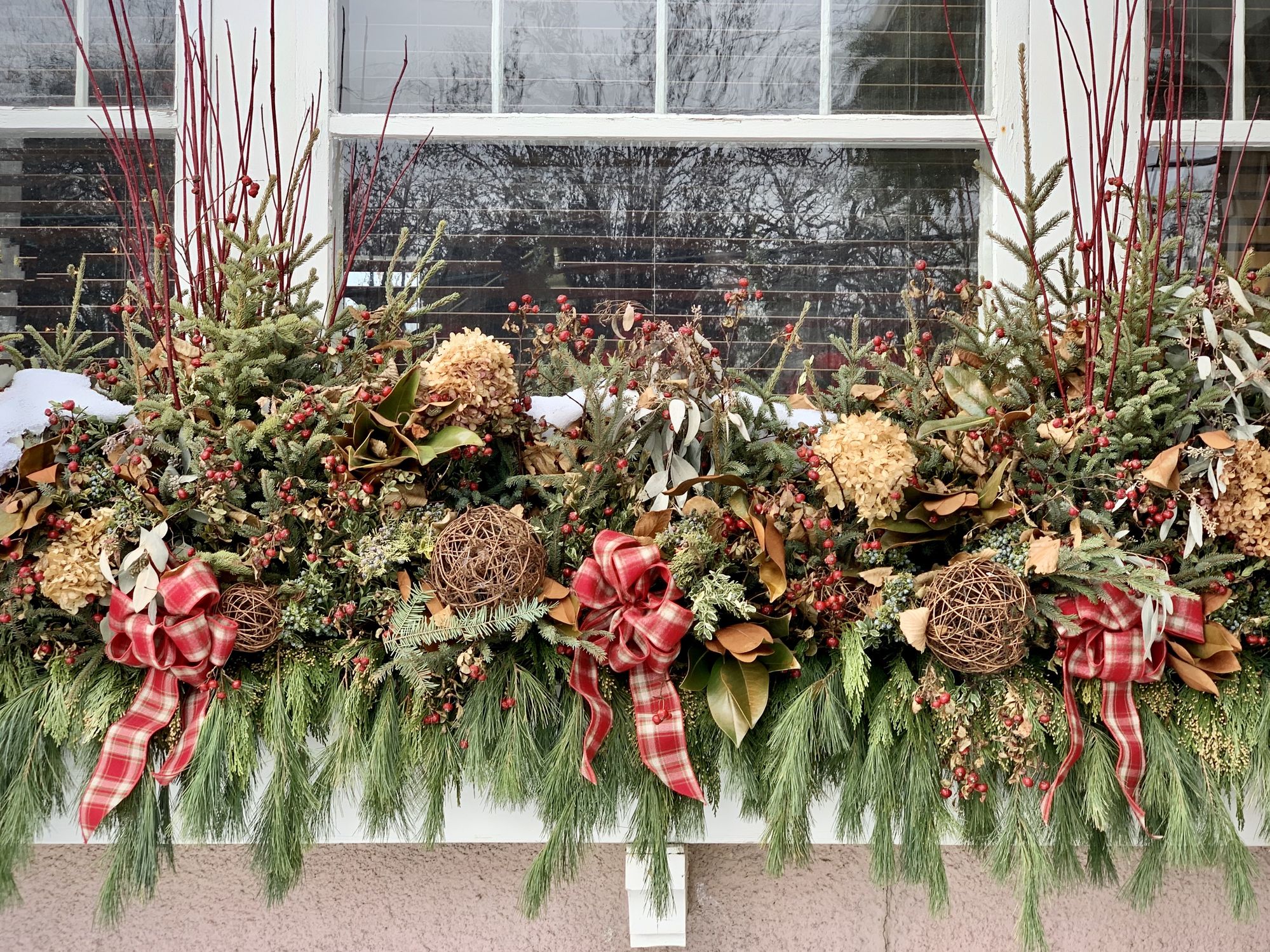 クリスマスシーズンの玄関や窓辺を飾る、プランター＆ディスプレイの