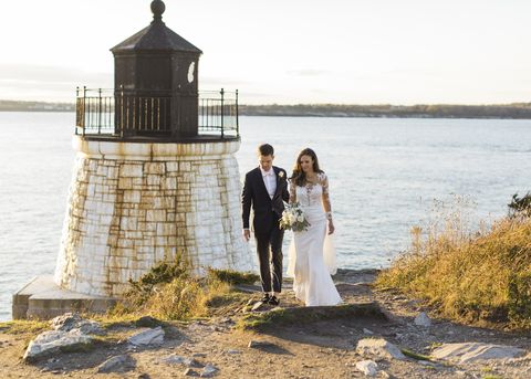 Photograph, Lighthouse, Water, Dress, Bride, Wedding, Photography, Ceremony, Event, Wedding dress, 
