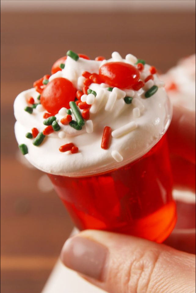 holly jolly fireball shots with sprinkles