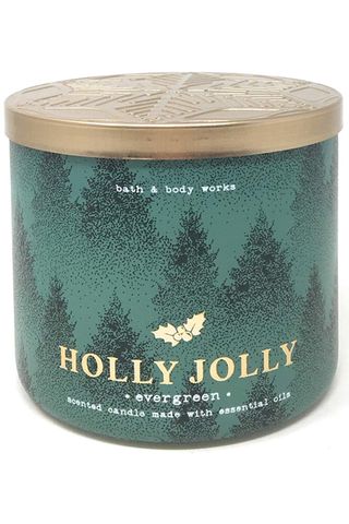 white barn bath  body works 3 wick holly jolly candle in evergreen