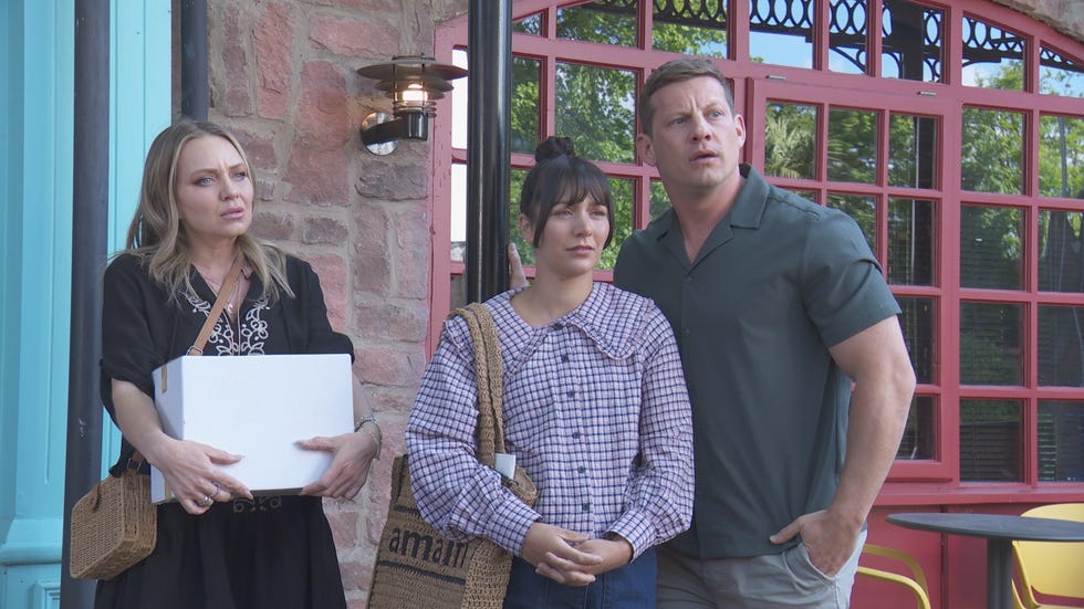 marie fielding, cleo mcqueen and john paul mcqueen in hollyoaks