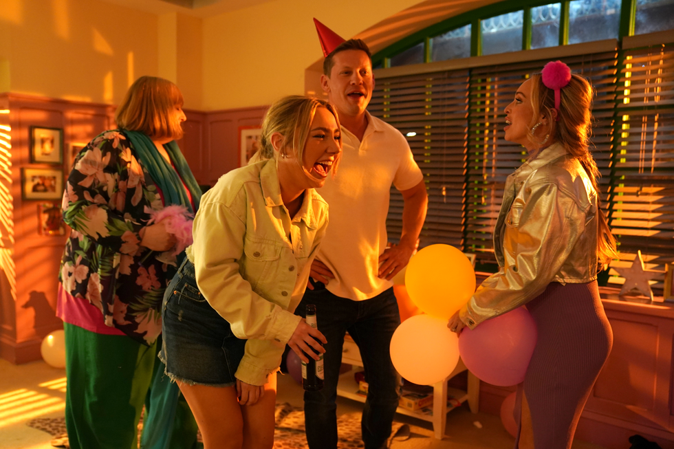 sally st claire, peri lomax, john paul mcqueen and theresa mcqueen in hollyoaks