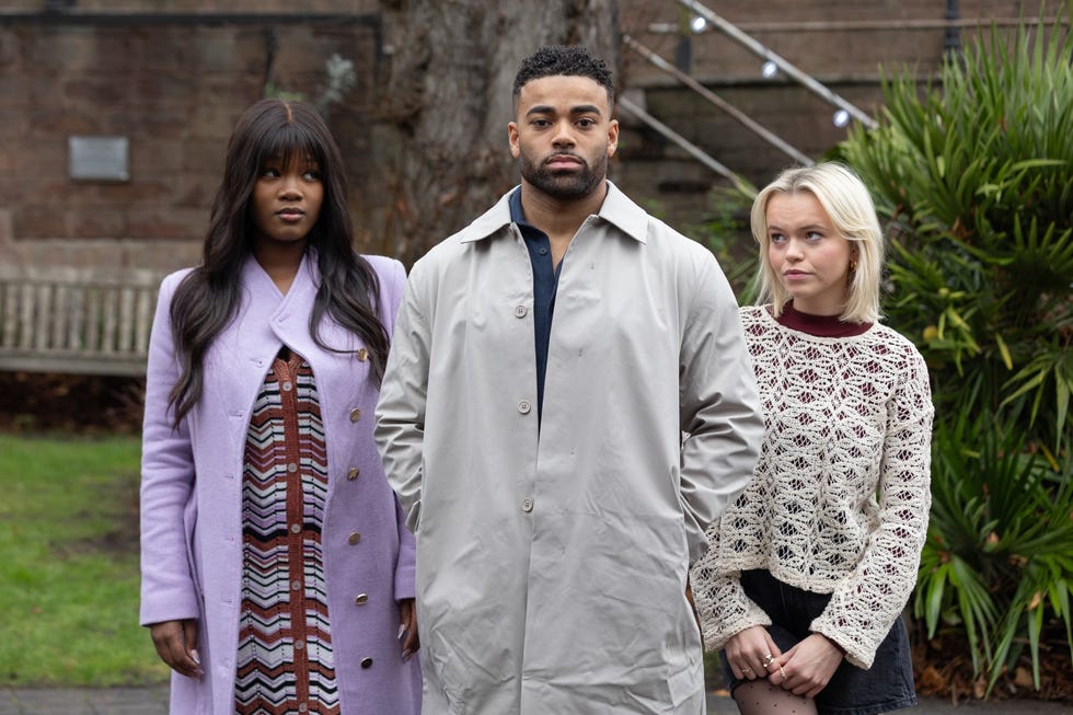 zoe anderson, prince mcqueen and dilly harcourt in hollyoaks