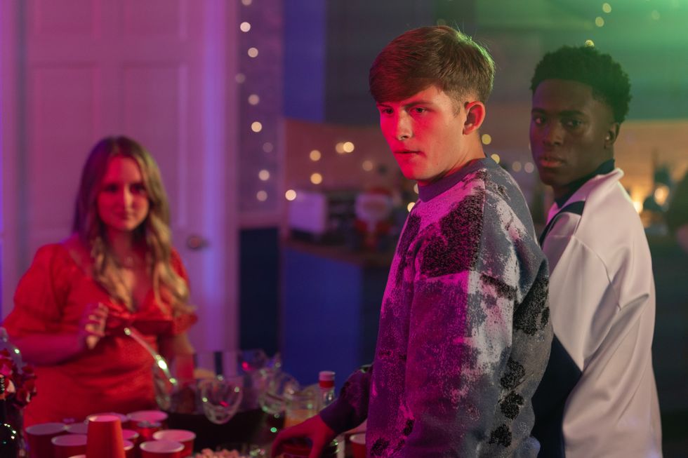 leah barnes, charlie dean and demarcus westwood in hollyoaks