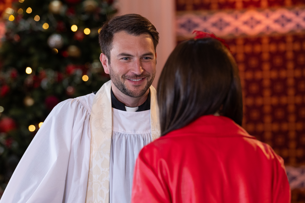 mercedes mcqueen with a priest in hollyoaks