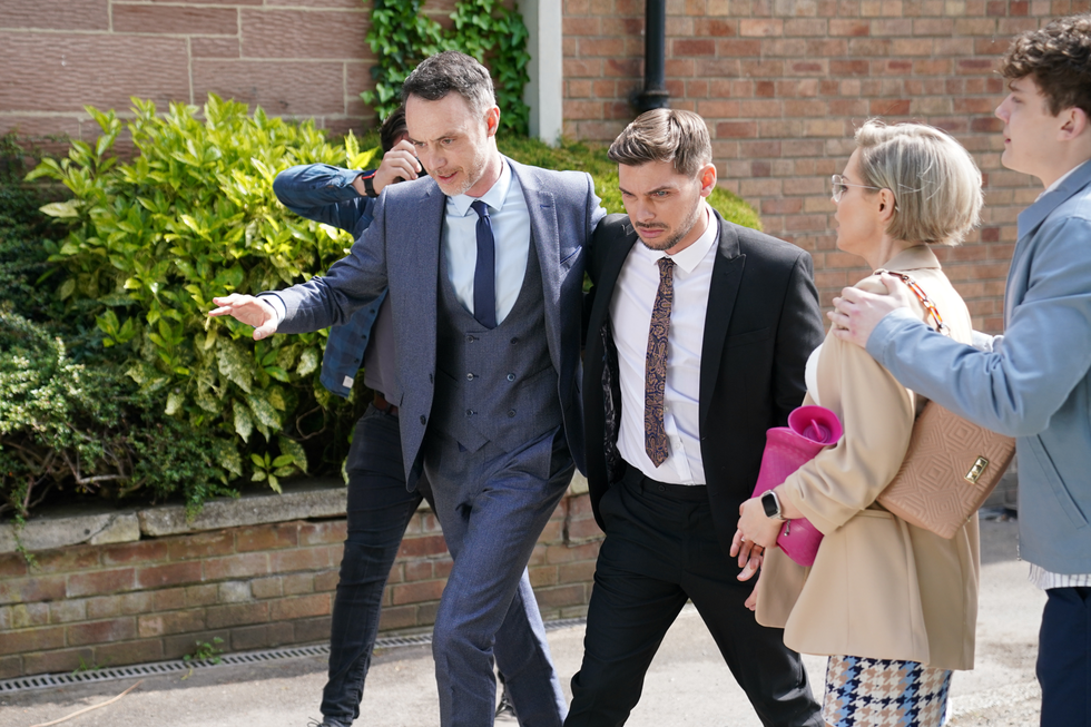 james nightingale, ste hay, cindy cunningham and tom cunningham in hollyoaks