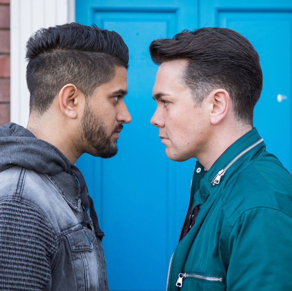 Shahid Shirani and Jonny Baxter clash in Hollyoaks