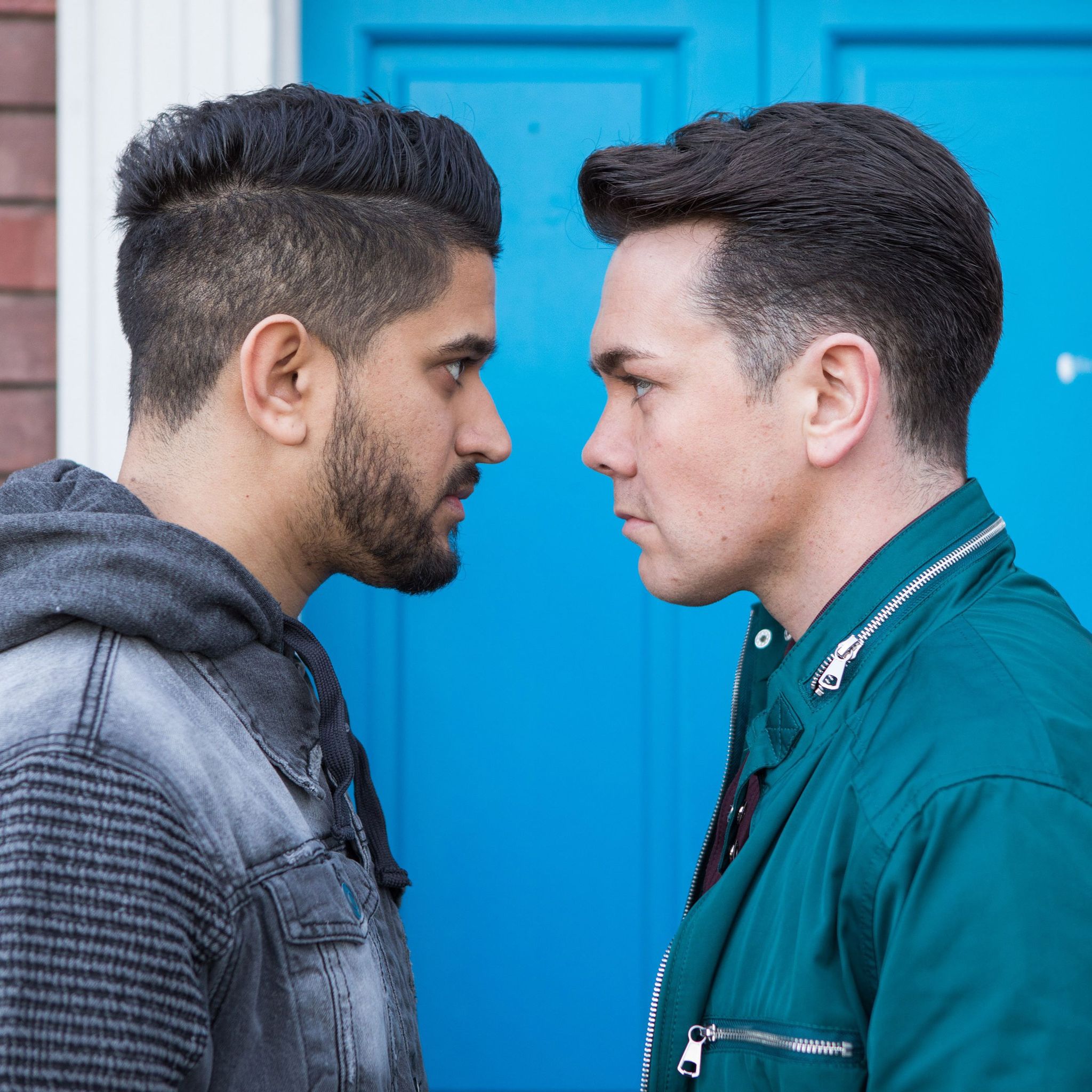 Shahid Shirani and Jonny Baxter clash in Hollyoaks