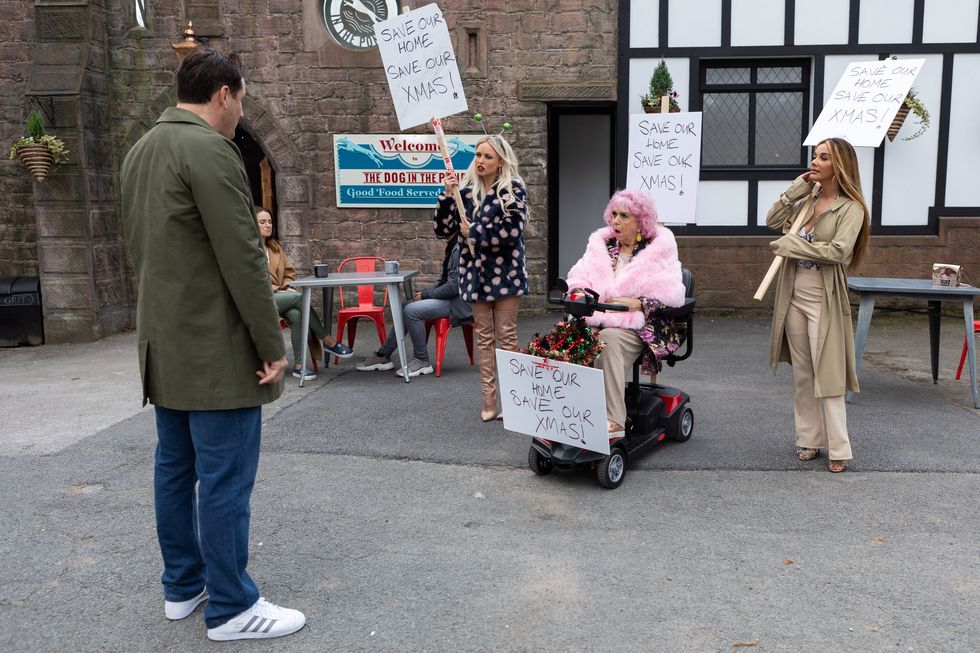 tony hutchinson, theresa mcqueen, nana mcqueen and goldie mcqueen in hollyoaks